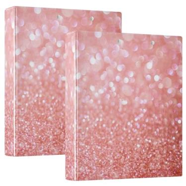 Imagem de Pasta organizadora de receitas com textura de glitter ouro rosa, fichário de 3,8 cm com 3 bolsos internos para papel tamanho A4, ótimo organizador de fichário escolar, pacote com 2