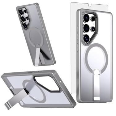 Imagem de Asuwish Capa de celular para Samsung Galaxy S24 Ultra 5G com protetor de tela magnético de vidro temperado e suporte rígido resistente à prova de choque acessórios S24Ultra 24S S 24 24Ultra feminino