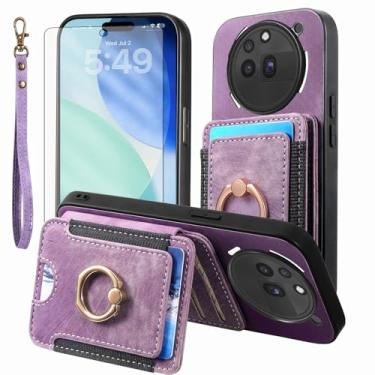 Imagem de Asuwish Capa para celular Nothing Phone 3a Pro com protetor de tela de vidro temperado e alça de pulso RFID suporte de cartão de crédito anel acessórios para telefone 3a+ a3 pro mulheres homens roxo