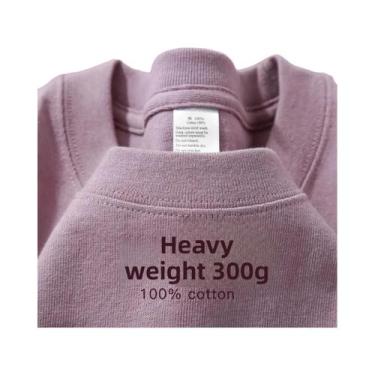 Imagem de Camiseta De Algodão Pesado Azul Claro De Manga Curta 300g Casual Solta