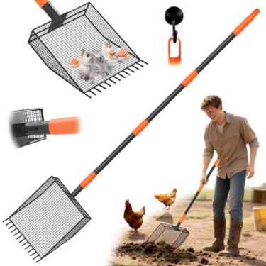 Imagem de HAARAY Colher de galinheiro e ancinho 2 em 1, colher de galinheiro de metal com alça ajustável de 83 a 155 cm e cabeça de pá grande, pá de areia durável, acessórios para galinheiros
