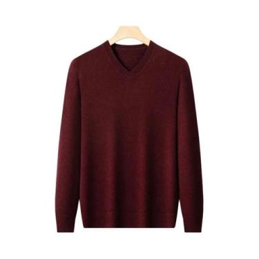 Imagem de Suéter Masculino Oversized De Tricô Com Decote Em V E Cor Sólida, Pulô