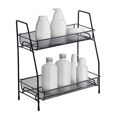 Imagem de Prateleira de Mesa 2 Andares Organizador Estante Temperos para Cozinha Armazenamento Ferro Desmontável Banheiro Cesta Pequeno Maquiagem Frutas Petisco