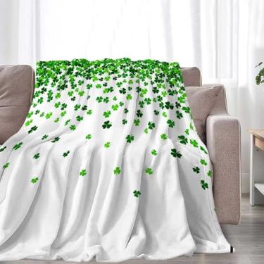 Imagem de Cobertor de lã macia de São Patrício para sofá, cobertor de cama de microfibra de São Patrício, trevo verde trevo primavera cobertores para cama sofá cadeira 127 x 152 cm