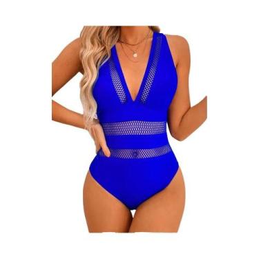 Imagem de Maiô Feminino Sexy Com Patchwork De Malha, Peça Única, Decote Em V Pro