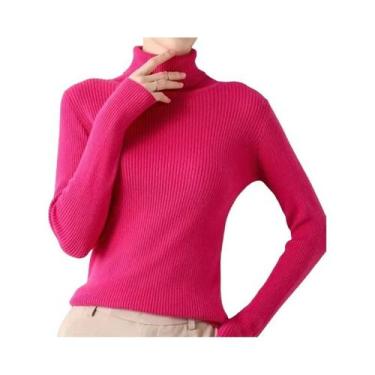 Imagem de Suéter Feminino De Gola Alta Em Cashmere Macio, Pulôver Básico De Tric