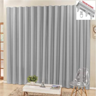Imagem de Cortina 2 Mts Sala Quarto Escritório Blackout Para Trilho Suisso - Cinza