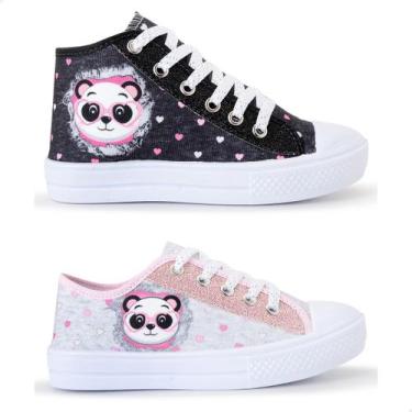 Imagem de Kit 2 Tênis Feminino Infantil Panda Botinha E Cano Curto - Lukys, Pret