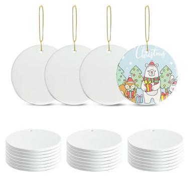 Imagem de UJL Ornamento redondo de sublimação em branco sublimação ornamentos brancos a granel para impressão de prensa a calor DIY decoração de árvore de Natal 25 peças