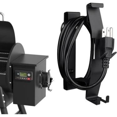 Imagem de Organizador magnético de cabo de alimentação com gancho, suporte de cabo de metal para a maioria dos acessórios de churrasqueira de grânulos de churrasco, gancho aberto preto para grade de pellets