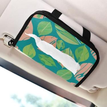Imagem de SEHANY Porta-lenços de papel de carro com folhas verdes, caixa de lenços para carro, viseira solar, porta-guardanapos, dispensador de máscara de carro retangular, caixa de lenços de papel de veículo