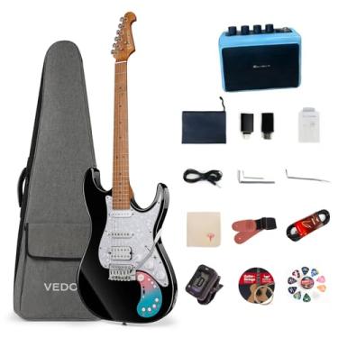 Imagem de VEDO Guitarra elétrica inteligente com pedais de efeitos integrados, Bluetooth e recursos de transmissão ao vivo/gravação. (Preto)