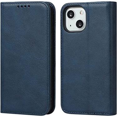 Imagem de MAALYA Capa de telefone em concha magnética, para Apple iPhone 14 Plus 2022 Função de stend Carteira de couro de imitação [Suporte de cartão] (Cor: Azul)