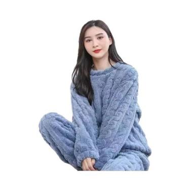 Imagem de Pijamas De Flanela Grossa Para Mulheres plus Size, Manga Longa, Listra