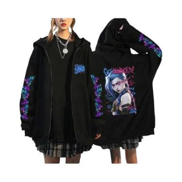 Imagem de Moletom Unissex Com Zíper Estilo Graffiti Do Jinx Da Arcane, Moda Hip 