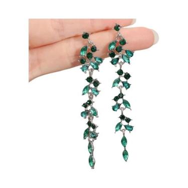 Imagem de Brincos Longos De Franjas Com Diamante Em Forma De Folha Para Mulheres