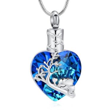 Imagem de mingkejw Colar de urna de coração de elefante para cinzas, joia de cremação para mulheres e homens, colar memorial de aço inoxidável, suporte de cinzas para animais de estimação humanos, joia de