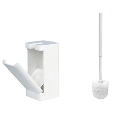 Imagem de Escova de vaso sanitário para banheiro Escova de vaso sanitário montada na parede com base escova de vaso sanitário design simples escova de banheiro doméstico kit de limpeza (branca) vaso sanitário