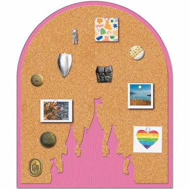 Imagem de CRASPIRE Placa de cortiça de alfinete de castelo rosa 29 x 24 cm montada na parede emoldurada quadro de cortiça decorativo display crachá memorando broche de lapela suporte de alfinete de lapela para