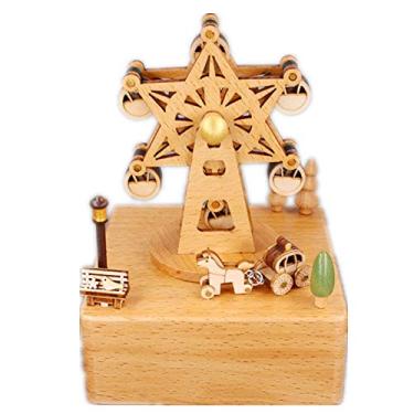 Imagem de pcagfaajmh Caixa de música colecionável roda gigante sonhadora caixa de música artesanato madeira maciça caixa de música presente de aniversário infantil (cor: tamanho da cor da imagem: 11 x 11 x 15