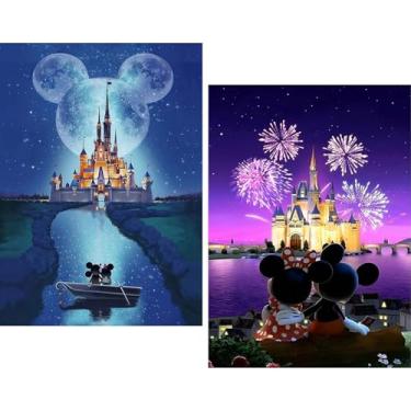 Imagem de JYLMOOD 2 kits de pintura de diamante de desenho animado para adultos kits de arte de diamante 5D para adultos iniciantes, DIY broca completa diamante strass com ferramentas acessórios para decoração