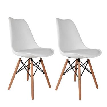Imagem de Conjunto Com 2 Cadeiras Saarinen Branca Empório Tiffany Base Em Madeir
