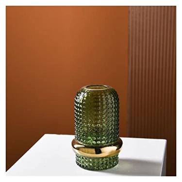 Imagem de KEG801302 Vaso de vidro europeu verde escuro com borda dourada arranjo de flores hidropônico vaso de flores vaso de plantas em vaso interno decoração de mesa vaso de presente (pequeno)
