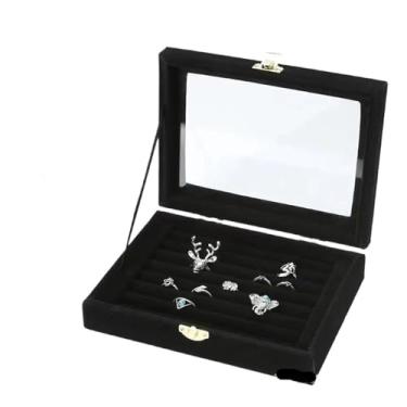 Imagem de Caixa de joias para exibição de joias, organizador de caixão, anel, brincos, caixa de joias (preto)