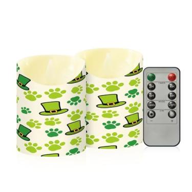 Imagem de Wassud Pacote com 2 chapéus de duende com estampa de pata, velas sem chamas com controle remoto, velas realistas cintilantes com temporizador, velas decorativas para Natal, casamento, festa, decoração