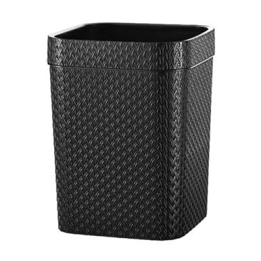 Imagem de Lixeira moderna imitação de ratã, lata de lixo quadrada de 4 galões de lixo de plástico com anel de pressão, para sala de estar, quarto, escritório e cozinha (preto)