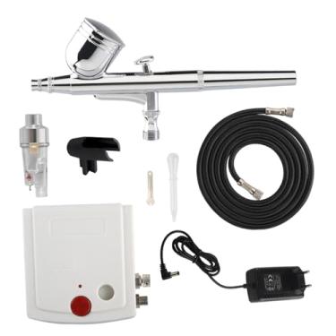 Imagem de Colaxi Kit de aerógrafo portátil de alta pressão com compressor, bico de 0,3 mm e aerógrafo de dupla ação para pintura de miniaturas, Branco