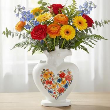 Imagem de Potiera Vasos brancos em forma de coração, vaso estético de cerâmica para centros de mesa, vaso de flores decorativo moderno para casa, sala de jantar, sala de estar, cozinha, escritório, casa