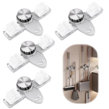 Imagem de haodmius Pacote com 4 ganchos para vassoura, sem necessidade de perfuração, organizador de vassoura para banheiro, cozinha, escritório, despensa, lavanderia, jardim doméstico, armazenamento de garagem