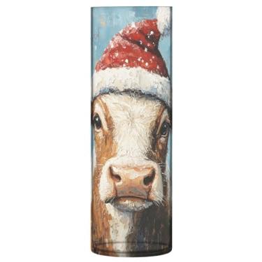 Imagem de Qilmy Vaca fofa usando chapéu de Natal vaso para flores, vaso de belas artes, decoração de casa para escritório, sala de jantar, sala de estar, casamento406