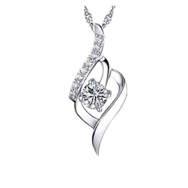 Imagem de Colar Pedra Suspensa Strass Brilho Prateado Banhado A Prata