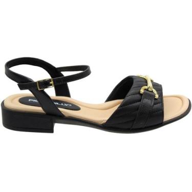 Imagem de Sandália Salto Baixo Piccadilly Adorno Metalizado Feminina, 36, Preto