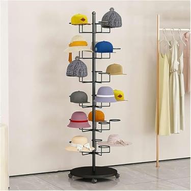 Imagem de Suporte giratório comercial com rodas – Organizador vertical de metal para perucas e toucas, suporte de 4 a 8 níveis, solução de armazenamento de chapéus de varejo, perfeita para lojas e uso doméstico
