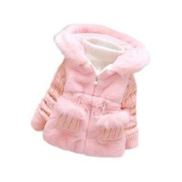 Imagem de Jaqueta De Pelúcia Com Capuz Para Meninas, Casaco De Inverno Quente E 