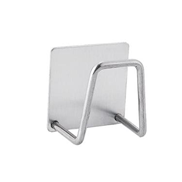 Imagem de Suporte de esponja de aço inoxidável de cozinha escorredor de drenagem autoadesivo pia ganchos de cozinha acessórios organizador de armazenamento (cor: preto) (prata)