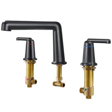 Imagem de Qinkell Torneira de banheira de montagem em convés, enchimento de banheira romana com válvula generalizada, kit de bico de enchimento de banheira de imersão de alto fluxo de 3 furos com 2 alças, preto