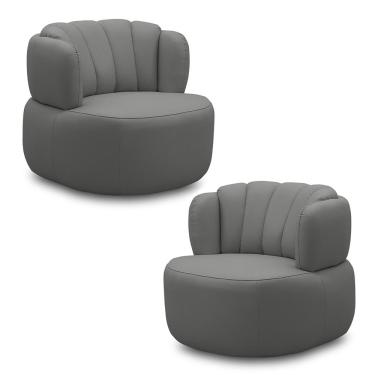 Imagem de Kit 2 Poltronas Decorativas Mariele Sala de Estar Base Giratória Aço Couro Grafite