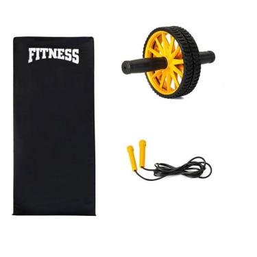 Imagem de Kit 3 Fitness Roda + Corda + Colchonete Exercícios Abdominal Funcional Treino-Unissex
