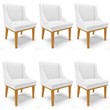 Imagem de Kit 6 Cadeiras Estofadas Sala De Jantar Base Fixa De Madeira Castanho Lia Sintético Branco - Ibiza