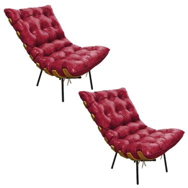 Imagem de Kit 02 Poltronas Costela Corano Base Metal D´rossi Vermelho