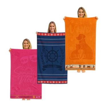 Imagem de Kit 3 Toalhas Praia Banho Gigante Algodão Beach 78x150cm - Appel, Summ