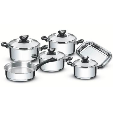 Imagem de Jogo De Panelas Tramontina Solar 6 Peças Em Aço Inox Fundo Triplo Cabos Alças De Baquelite 65720000