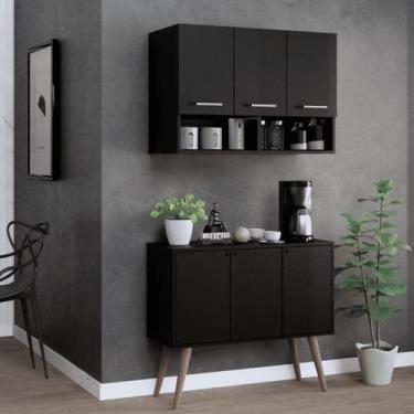 Imagem de Kit Cozinha Armário 3 Portas e Balcão para Microondas com Pés Palito R