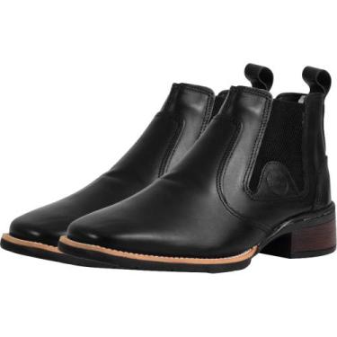 Imagem de Botina de Couro Liso Preto, com Elástico, Tipo Campeira, Solado de Bor