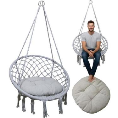 Imagem de Rede Cadeira Balanço Suspensa Algodao Confortavel Teto Casa Varanda Ja