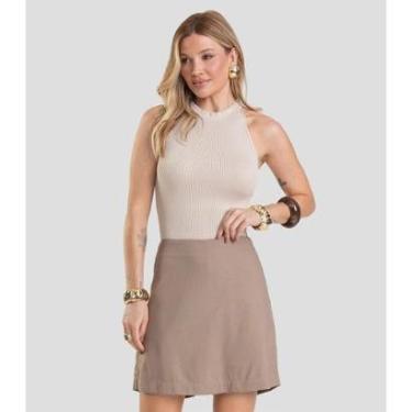 Imagem de Shorts Saia Feminino em Tecido Linho Dianna Marrom-Feminino